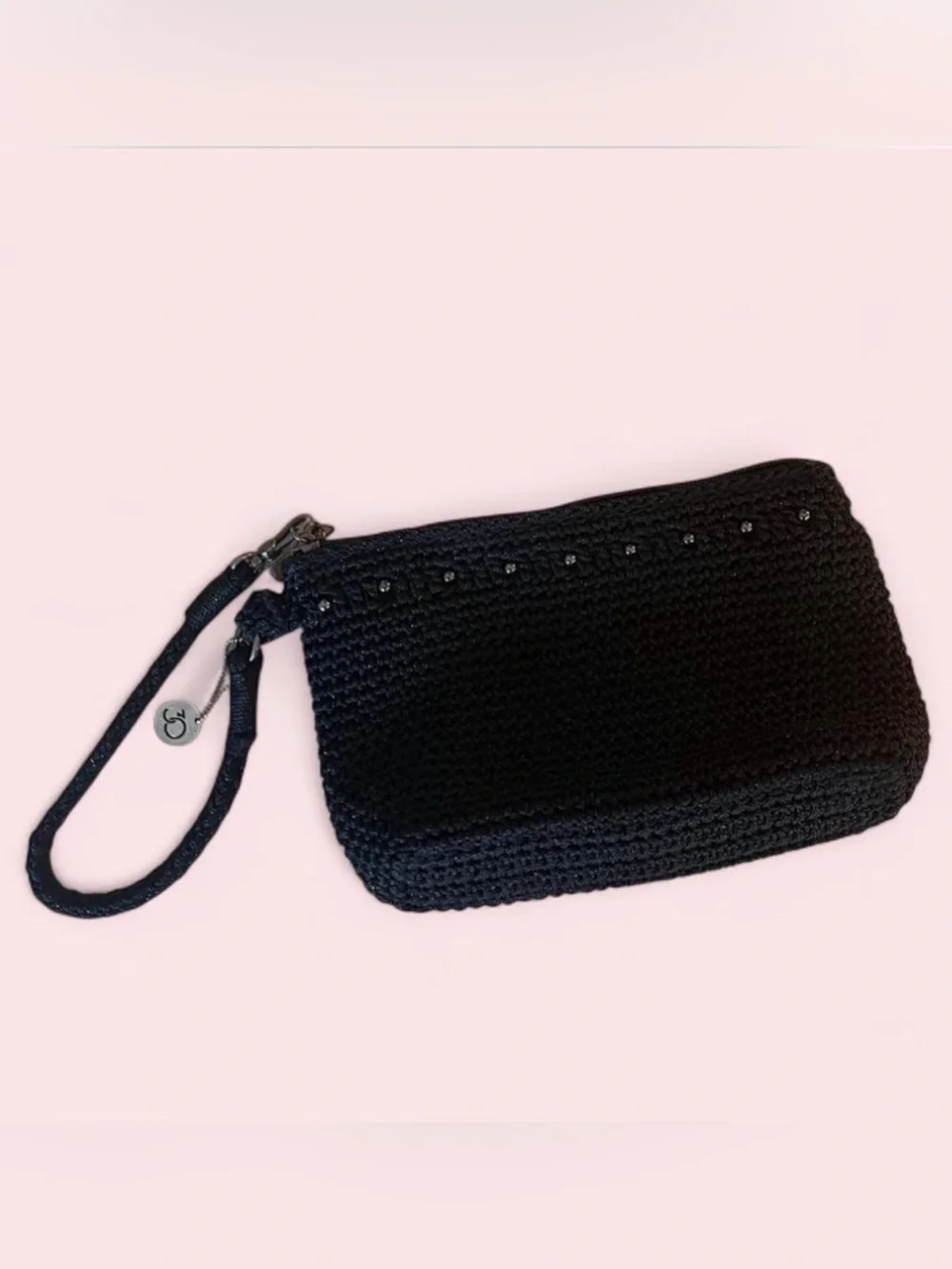 The Sak Black Crochet Wristlet with Silver Studs